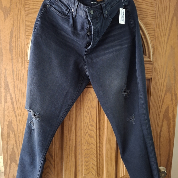 Old Navy Denim - Old Navy Women's Black O.G. Straight Leg High Rise Ripped Jeans